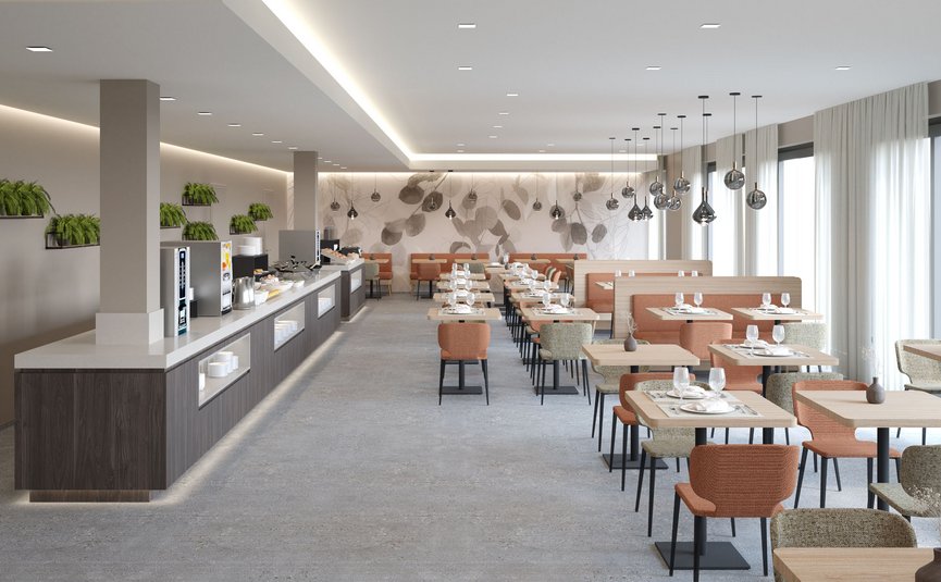 Garni Hotel Cornelian **** © Garni Hotel Cornelian Modernes Restaurant mit Buffetbereich und stilvoll eingerichteten Tischen und Stühlen