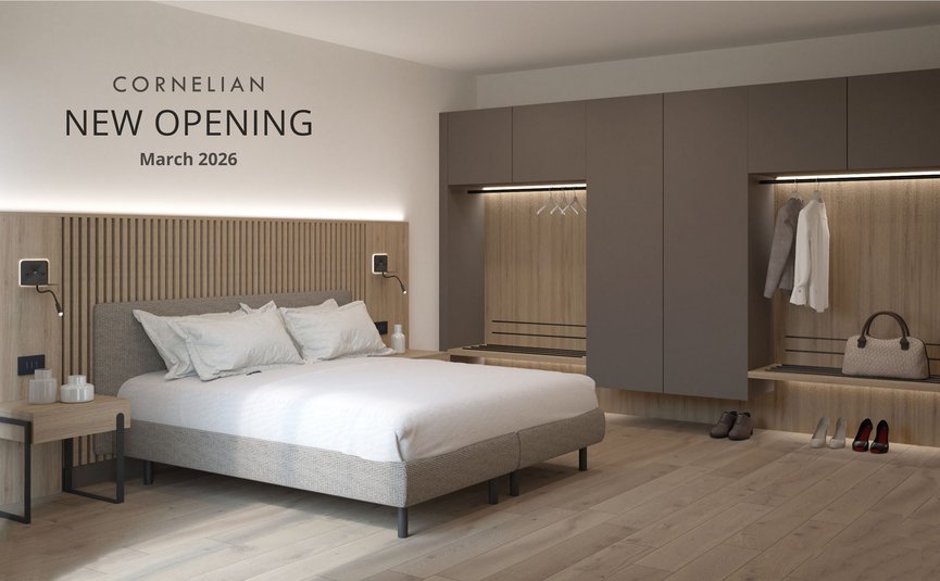 Garni Hotel Cornelian **** © Garni Hotel Cornelian Modernes Schlafzimmer mit Bett und offener Garderobe, Ankündigung Neue Eröffnung März 2026